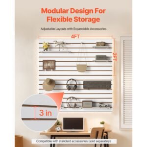 slat wall paneling, 4 x 4 ft, mdf garage slatwall with modular design, white slat wall easy to install adjustable slatwall panel with coupling structure & diy cutting, fits for storage & display