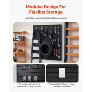 slat wall paneling, 4 x 4 ft, pvc garage slatwall with modular design, black slat wall easy to install adjustable slatwall panel with coupling structure & diy cutting, fits for storage & display