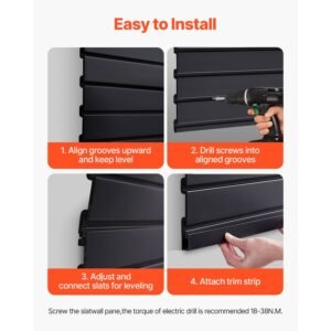 slat wall paneling, 4 x 4 ft, pvc garage slatwall with modular design, black slat wall easy to install adjustable slatwall panel with coupling structure & diy cutting, fits for storage & display