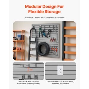 slat wall paneling, 4 x 4 ft, pvc garage slatwall with modular design, grey slat wall easy to install adjustable slatwall panel with coupling structure & diy cutting, fits for storage & display