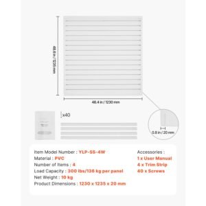 slat wall paneling, 4 x 4 ft, pvc garage slatwall with modular design, white slat wall easy to install adjustable slatwall panel with coupling structure & diy cutting, fits for storage & display
