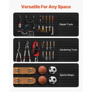 slat wall paneling, 8 x 4 ft, pvc garage slatwall with modular design, black slat wall easy to install adjustable slatwall panel with coupling structure & diy cutting, fits for storage & display