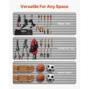 slat wall paneling, 8 x 4 ft, pvc garage slatwall with modular design, grey slat wall easy to install adjustable slatwall panel with coupling structure & diy cutting, fits for storage & display
