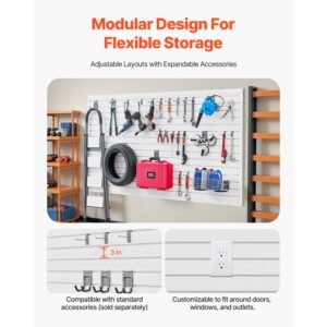 slat wall paneling, 8 x 4 ft, pvc garage slatwall with modular design, white slat wall easy to install adjustable slatwall panel with coupling structure & diy cutting, fits for storage & display