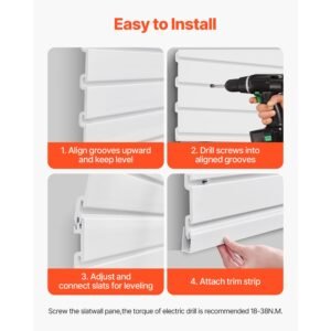 slat wall paneling, 8 x 4 ft, pvc garage slatwall with modular design, white slat wall easy to install adjustable slatwall panel with coupling structure & diy cutting, fits for storage & display