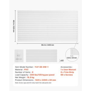 slat wall paneling, 8 x 4 ft, pvc garage slatwall with modular design, white slat wall easy to install adjustable slatwall panel with coupling structure & diy cutting, fits for storage & display