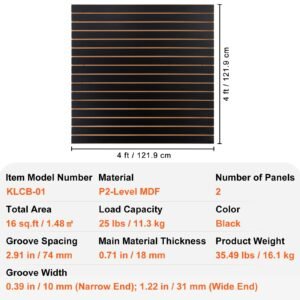 slatwall panels, 4 ft x 2 ft black garage wall panels 24"h x 48"l (set of 2 panels), heavy duty garage wall organizer panels display for retail store, garage wall, and craft storage organization