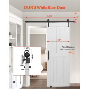 sliding barn door, 30 x 84 inch, high strength mdf panel, barn door with hardware kit, water proof pvc surface, easy to install, h frame, smoothly and quietly sliding for living room, bathroom