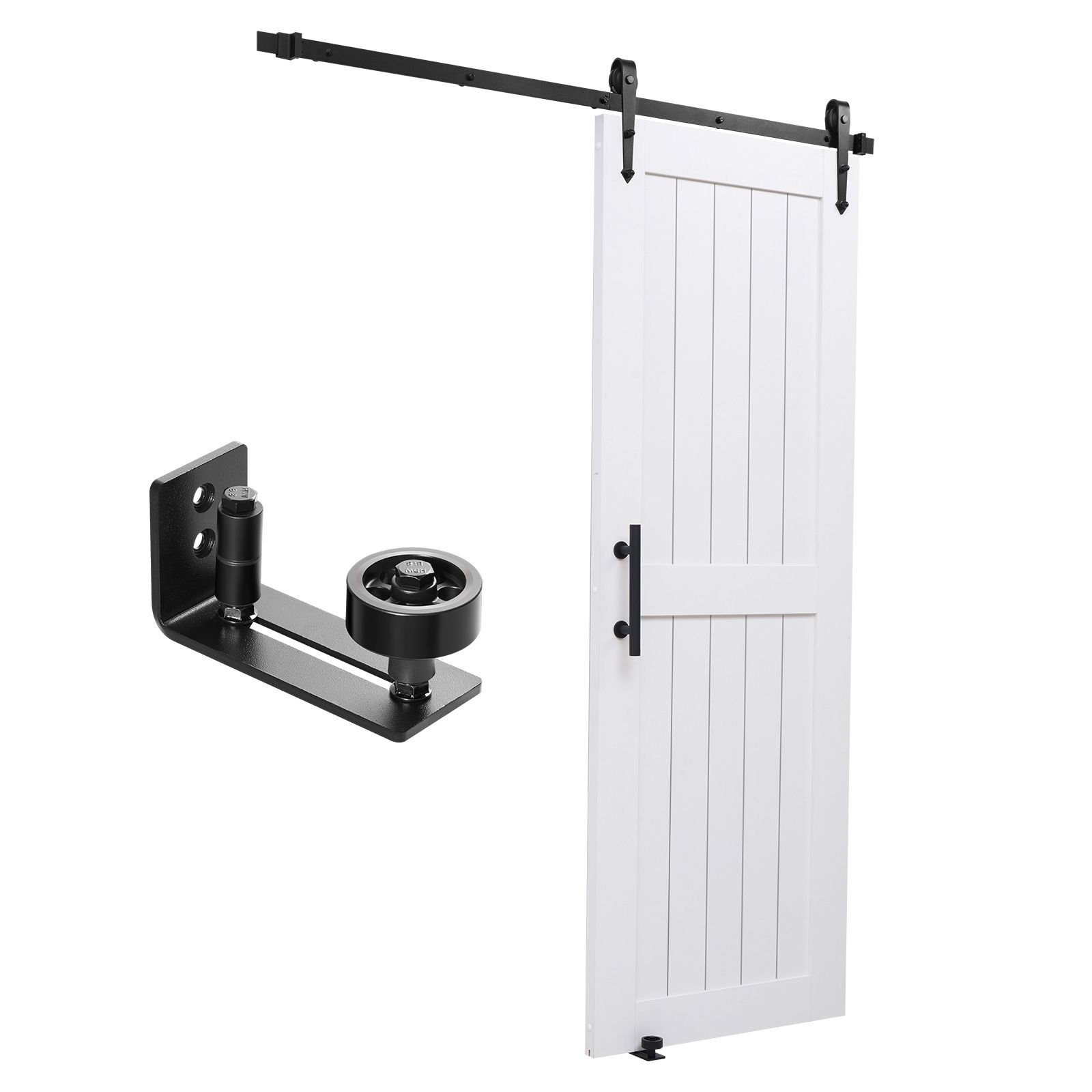 sliding barn door, 30 x 84 inch, high strength mdf panel, barn door with hardware kit, water proof pvc surface, easy to install, h frame, smoothly and quietly sliding for living room, bathroom