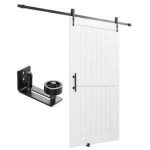 Sliding Barn Door, 42 x 84 inch, High-Strength MDF Panel, Barn Door with Hardware Kit, Water-Proof PVC Surface, Easy to Install, H-Frame, Smoothly and Quietly Sliding for Living Room, Bathroom