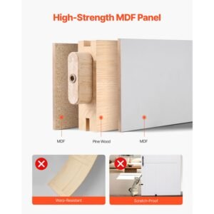 sliding barn door, 48 x 84 inch, high strength mdf panel, barn door with hardware kit, water proof pvc surface, easy to install, h frame, smoothly and quietly sliding for living room, bathroom