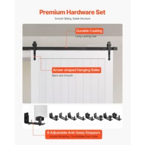 sliding barn door, 48 x 84 inch, high strength mdf panel, barn door with hardware kit, water proof pvc surface, easy to install, h frame, smoothly and quietly sliding for living room, bathroom