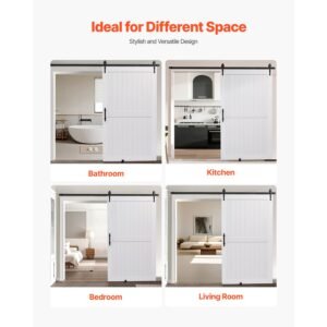 sliding barn door, 48 x 84 inch, high strength mdf panel, barn door with hardware kit, water proof pvc surface, easy to install, h frame, smoothly and quietly sliding for living room, bathroom