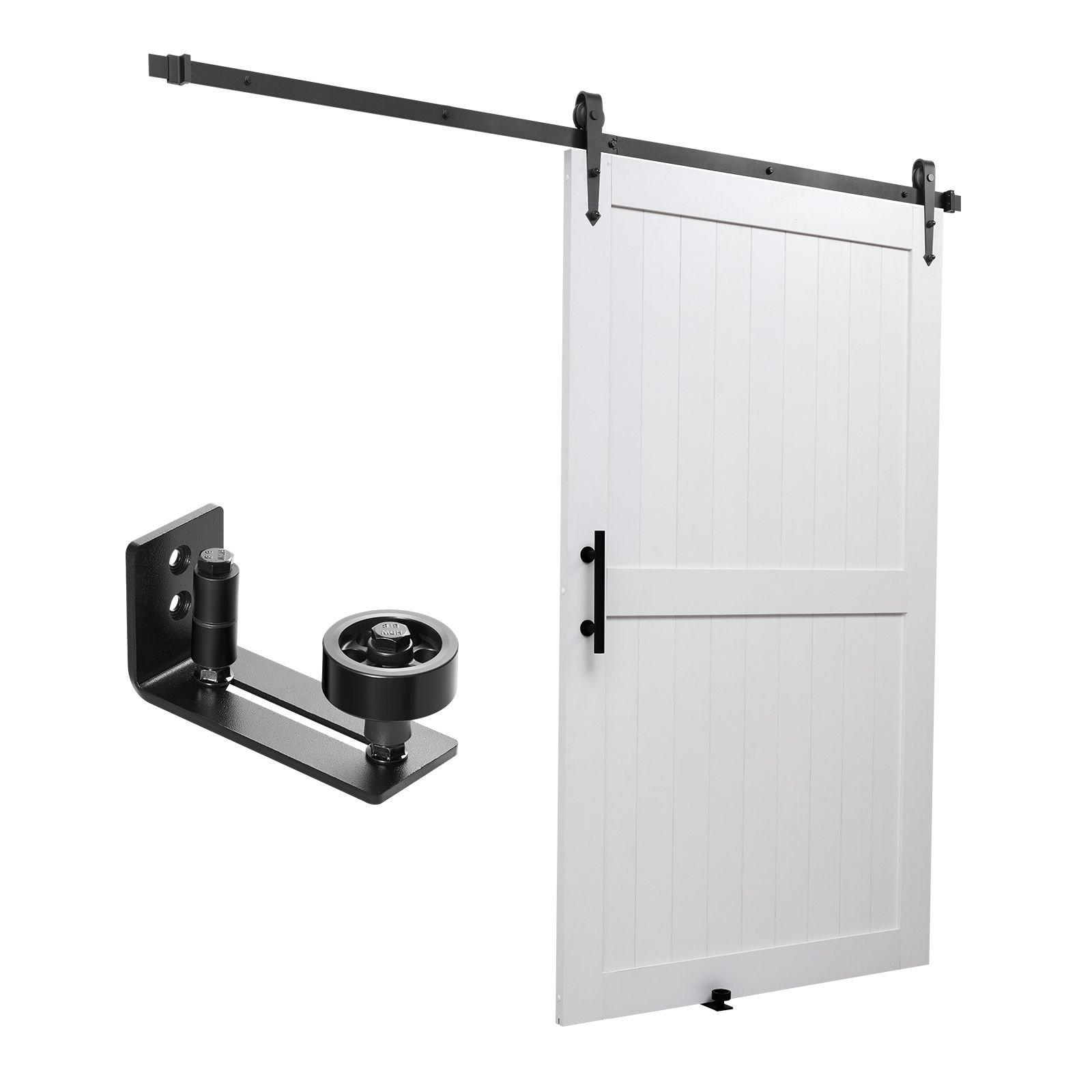 sliding barn door, 48 x 84 inch, high strength mdf panel, barn door with hardware kit, water proof pvc surface, easy to install, h frame, smoothly and quietly sliding for living room, bathroom