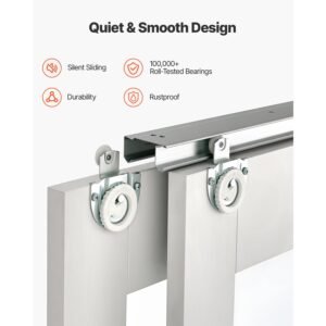 sliding closet door, 48" (double 25") x 80", 5 lite frosted glass bypass sliding doors with hardware kit & floor guide, solid wood & mdf slab with waterproof pvc surface for closets bedrooms