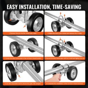 sliding gate kit, 6' rolling gate hardware kit, universal adjustable sliding gate rollers track wheels, heavy duty sliding gate guide roller for sliding gates and rolling door,600lbs load,black
