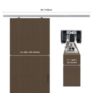 sliding pocket door hardware track kit, 5.73 ft heavy duty pocket door hardware kit, commercial grade pocket door hardware and track set for 24" 36" wide single door