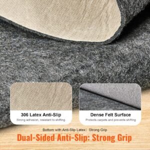 slip resistant rug pad, protective cushioning carpet pad, 2'x8' (7.87' actual) 1/4"thick dual surface polyester felt + latex, 1 2 m2 area carpet padding rug cushion safe, grey
