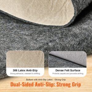 slip resistant rug pad protective cushioning carpet pad 5' x 8' 1/4"thick dual surface polyester felt + latex gray 3 4m² area carpet padding rug cushion safe for all floors