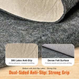 slip resistant rug pad protective cushioning carpet pad 8' x 10' 1/4"thick dual surface polyester felt + latex gray 7 8m² area carpet padding rug cushion safe for all floors
