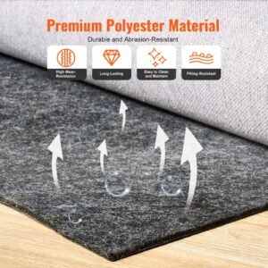 slip resistant rug pad protective cushioning carpet pad 8' x 10' 1/4"thick dual surface polyester felt + latex gray 7 8m² area carpet padding rug cushion safe for all floors