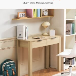small desk with drawers, kids desk for bedroom, modern simple study table for drawing, reading, writing, rectangle mdf furniture study storage table for home, office, light wood