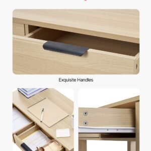 small desk with drawers, kids desk for bedroom, modern simple study table for drawing, reading, writing, rectangle mdf furniture study storage table for home, office, light wood