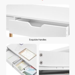 small desk with drawers, kids desk for bedroom, wooden simple study table for drawing, reading, writing, rectangle mdf furniture study storage table for home, office, white + wood