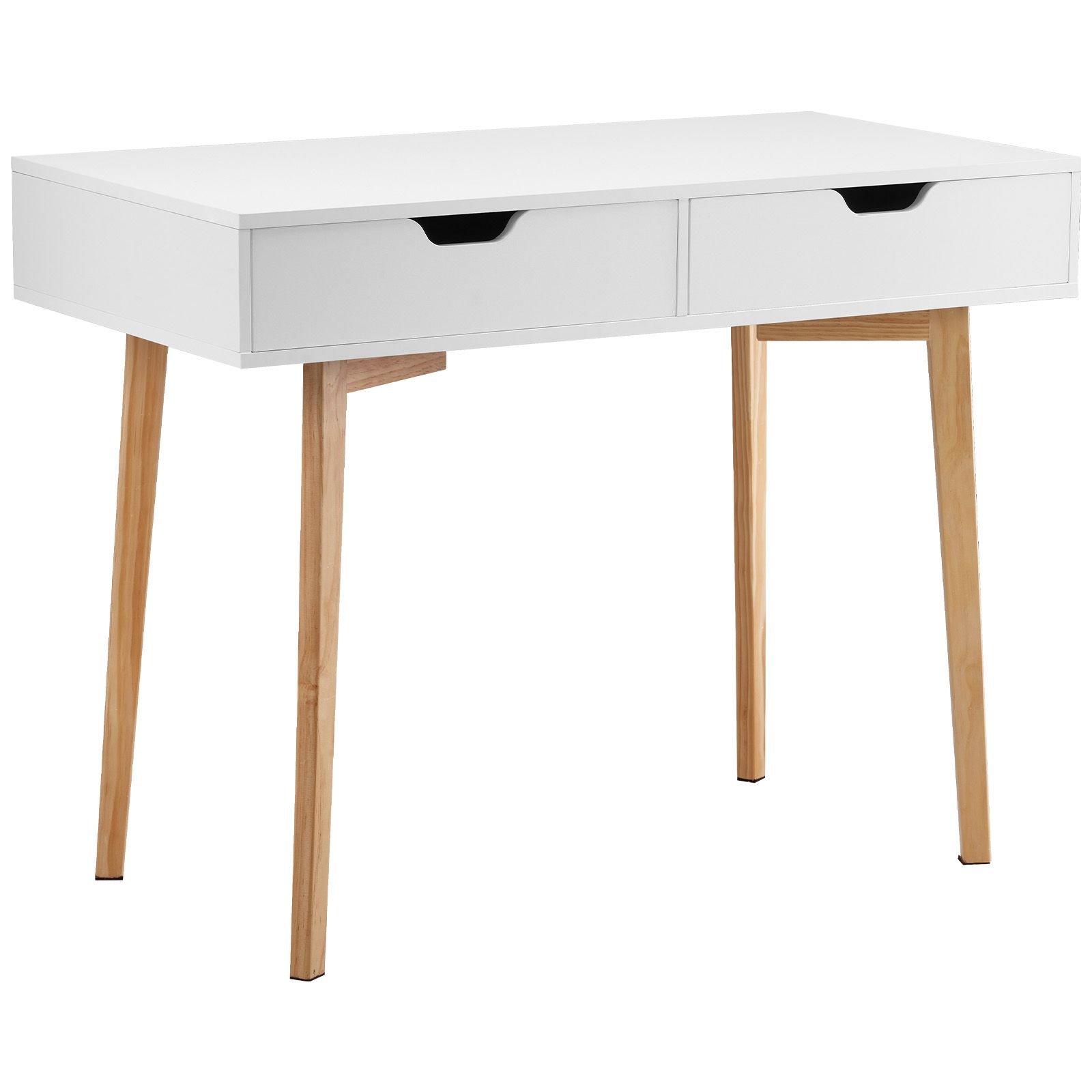 small desk with drawers, kids desk for bedroom, wooden simple study table for drawing, reading, writing, rectangle mdf furniture study storage table for home, office, white + wood