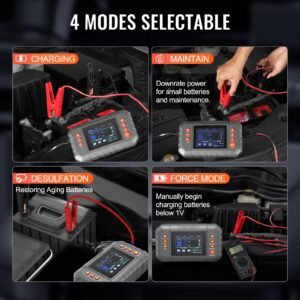 smart battery charger, 20 amp, lithium lifepo4 lead acid (agm / gel / sla) car battery charger with lcd display, trickle charger maintainer desulfator for boat motorcycle lawn mower deep cycle