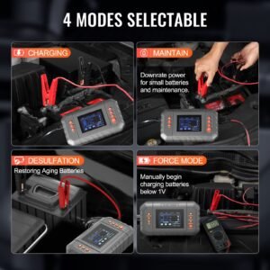 smart battery charger, 35 amp, lithium lifepo4 lead acid (agm / gel / sla) car battery charger with lcd display, trickle charger maintainer desulfator for boat motorcycle lawn mower deep cycle