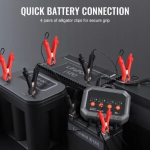 smart battery charger, 8 amp, lifepo4 lead acid (agm / gel / sla) car battery charger, fully automatic charger maintainer for boat motorcycle lawn mower golf cart marine deep cycle