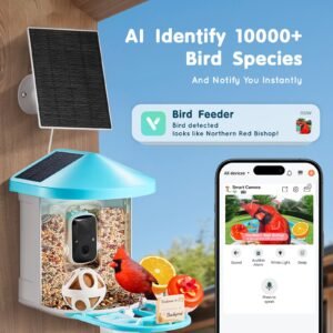 smart bird feeder with camera, 2k hd ai identify 10000+ bird species, solar powered bird watching camera with auto capture & instant notify, wireless outdoor gift for bird lover (3 solar panels)
