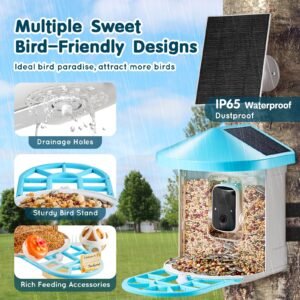 smart bird feeder with camera, 2k hd ai identify 10000+ bird species, solar powered bird watching camera with auto capture & instant notify, wireless outdoor gift for bird lover (3 solar panels)
