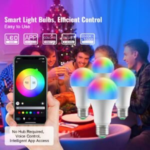 smart light bulbs, 4 pack, 9w multicolor led bulbs, 800 lumens with smart control compatibility for vera, google assistant, amazon alexa, ios, android, rgb color changing