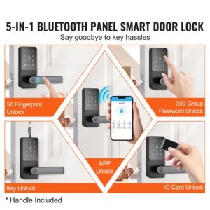 smart lock, 5 in 1 smart door knob, fingerprint deadbolt with app control, bluetooth smart lock, keyless entry door lock with handle, biometric door lock, keypad digital door lock for front door