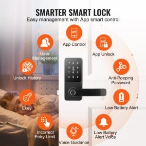 smart lock, 5 in 1 smart door knob, fingerprint deadbolt with app control, bluetooth smart lock, keyless entry door lock with handle, biometric door lock, keypad digital door lock for front door
