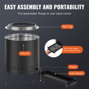 smokeless fire pit stove bonfire, h: 15.4 in x dia: 15.7 in ,wood burning fireplaces with removable ash pan, sus430 stainless steel inner portable outdoor firepit,for outdoor patio camping