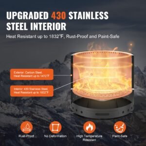 smokeless fire pit stove bonfire, h: 18 in x dia: 28 in ,wood burning fireplaces with removable ash pan, sus430 stainless steel inner portable outdoor firepit,for outdoor patio camping, black