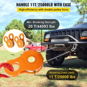 snatch block, 11t/25,000 lbs working load limit, heavy duty winch pulley for 0.55"/14 mm synthetic rope or soft shackles, off road recovery accessories for tractor, truck, atv & utv, 2 packs