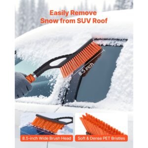 snow brush and ice scrapers for car windshield, 27 inch aluminum snow scraper removal tool with foam grip & scratch free bristles, detachable and easy to carry for cars, trucks, suvs, rvs