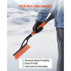 snow brush and ice scrapers for car windshield, 27 inch aluminum snow scraper removal tool with foam grip & scratch free bristles, detachable and easy to carry for cars, trucks, suvs, rvs