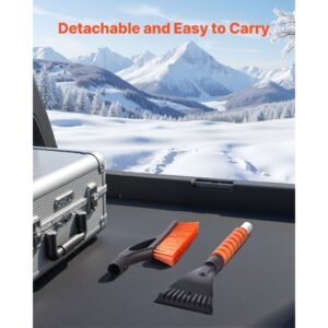 snow brush and ice scrapers for car windshield, 27 inch aluminum snow scraper removal tool with foam grip & scratch free bristles, detachable and easy to carry for cars, trucks, suvs, rvs