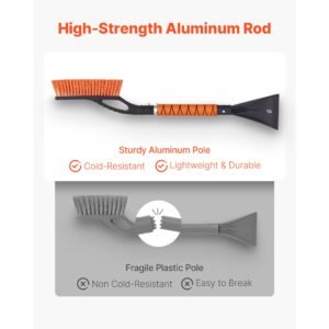 snow brush and ice scrapers for car windshield, 27 inch aluminum snow scraper removal tool with foam grip & scratch free bristles, detachable and easy to carry for cars, trucks, suvs, rvs