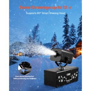 snow machine, 1200w 90° shaking head snow maker with wireless remote control, high output snowmaking machine coverage up to 12 m² for christmas wedding parties stage snowflake effect