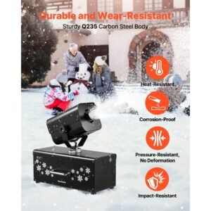 snow machine, 1200w 90° shaking head snow maker with wireless remote control, high output snowmaking machine coverage up to 12 m² for christmas wedding parties stage snowflake effect
