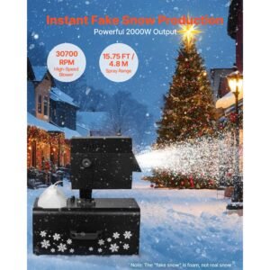 snow machine, 2000w 90°shaking head snow maker by wireless/wired remote control, high output snowmaking machine coverage up to 25 m² with 5l tank for christmas wedding parties