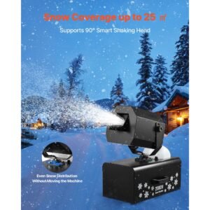 snow machine, 2000w 90°shaking head snow maker by wireless/wired remote control, high output snowmaking machine coverage up to 25 m² with 5l tank for christmas wedding parties