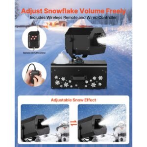 snow machine, 2000w 90°shaking head snow maker by wireless/wired remote control, high output snowmaking machine coverage up to 25 m² with 5l tank for christmas wedding parties
