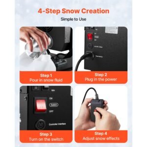 snow machine, 2000w 90°shaking head snow maker by wireless/wired remote control, high output snowmaking machine coverage up to 25 m² with 5l tank for christmas wedding parties